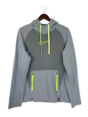 Nike Therma-Fit Men’s Gray Pullover Hoodie Neon Zip Pockets Sweatshirt Size M
